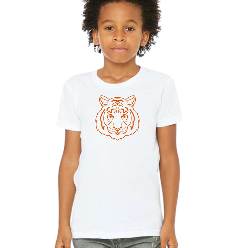 Orange Tiger Face T-Shirt on White -YOUTH-Graphic Tee-Lemons and Limes Boutique