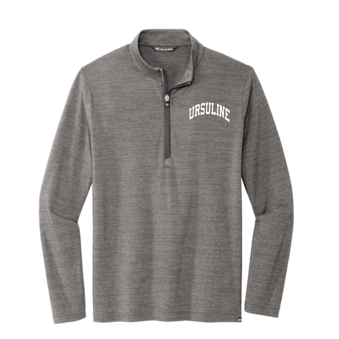 Curved Ursuline TravisMathew Crestview 1/4-Zip- Grey Heather-Lemons and Limes Boutique