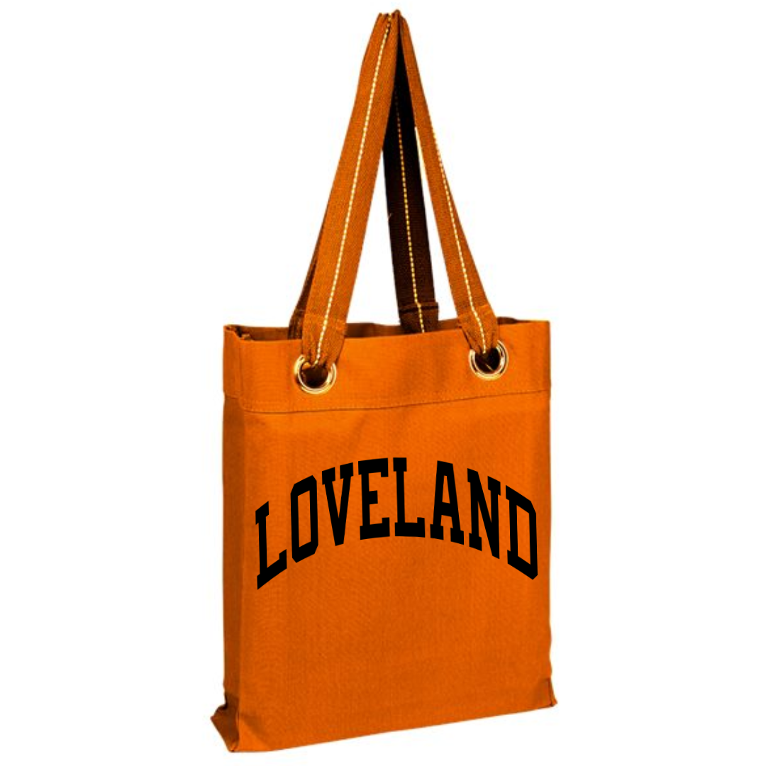Curved Loveland Grommet Canvas Tote in Orange-Lemons and Limes Boutique