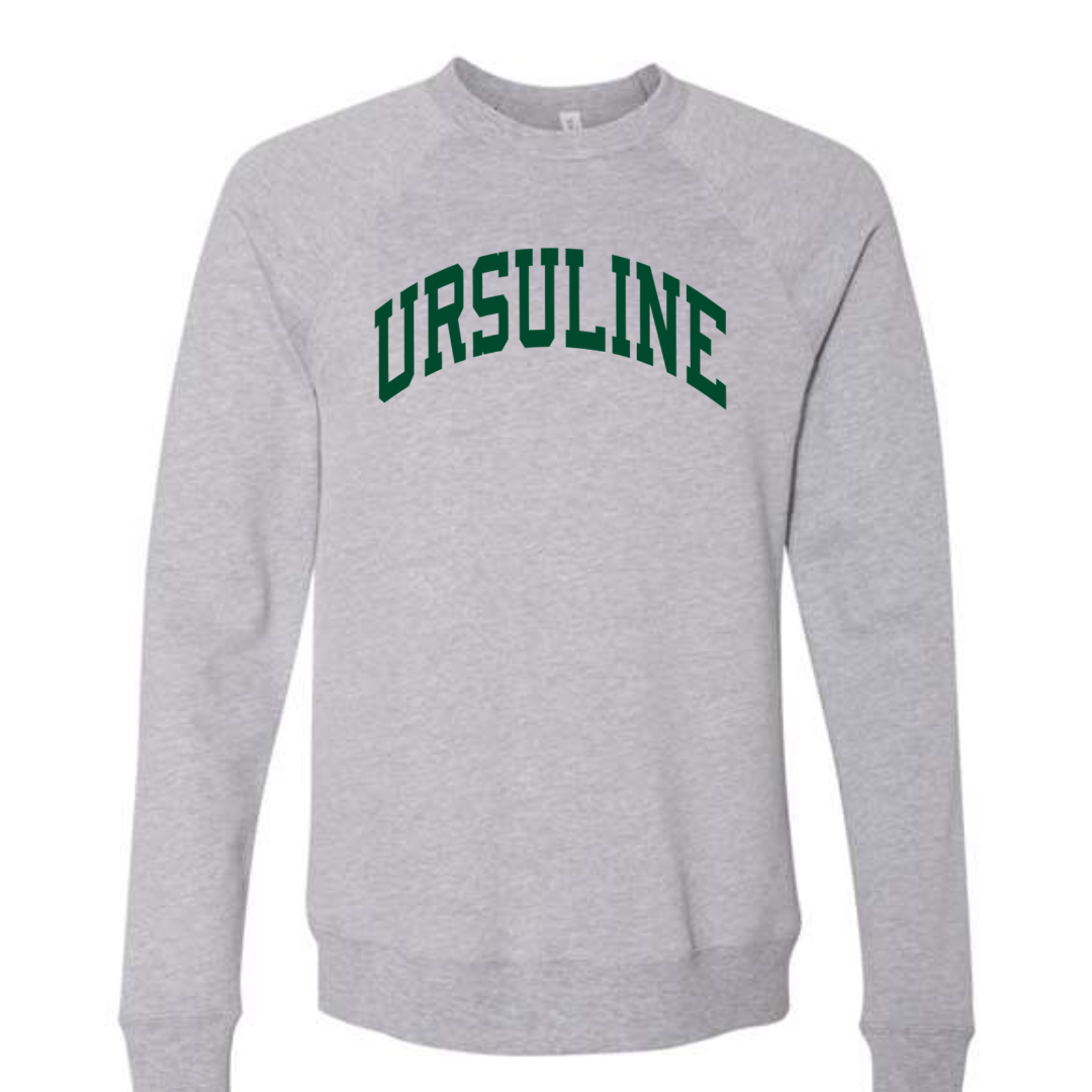 Curved Ursuline in Green on Premium Sponge Fleece Crewneck - Unisex-Lemons and Limes Boutique