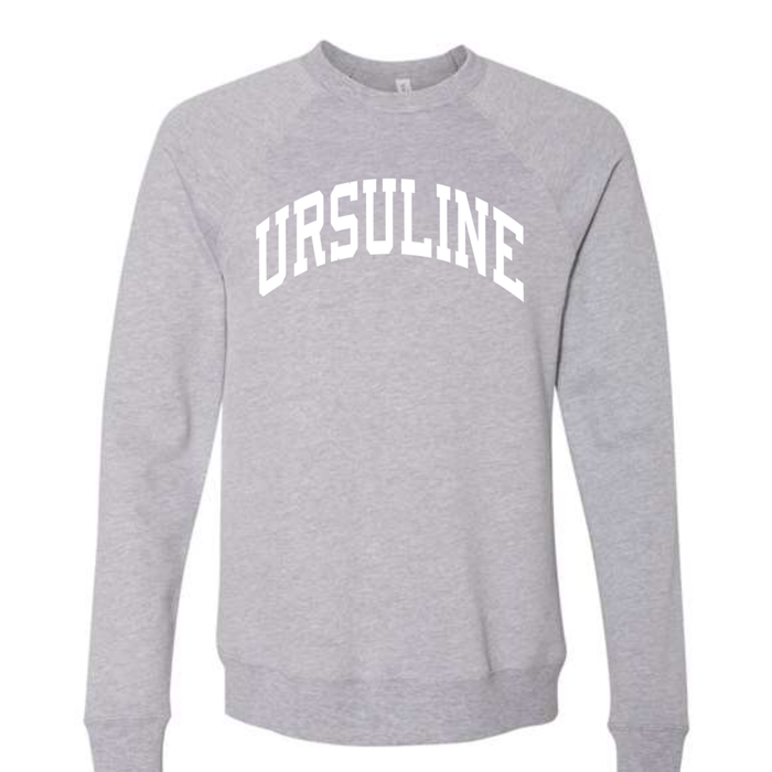 Curved Ursuline in White on Premium Sponge Fleece Crewneck - Unisex-Lemons and Limes Boutique