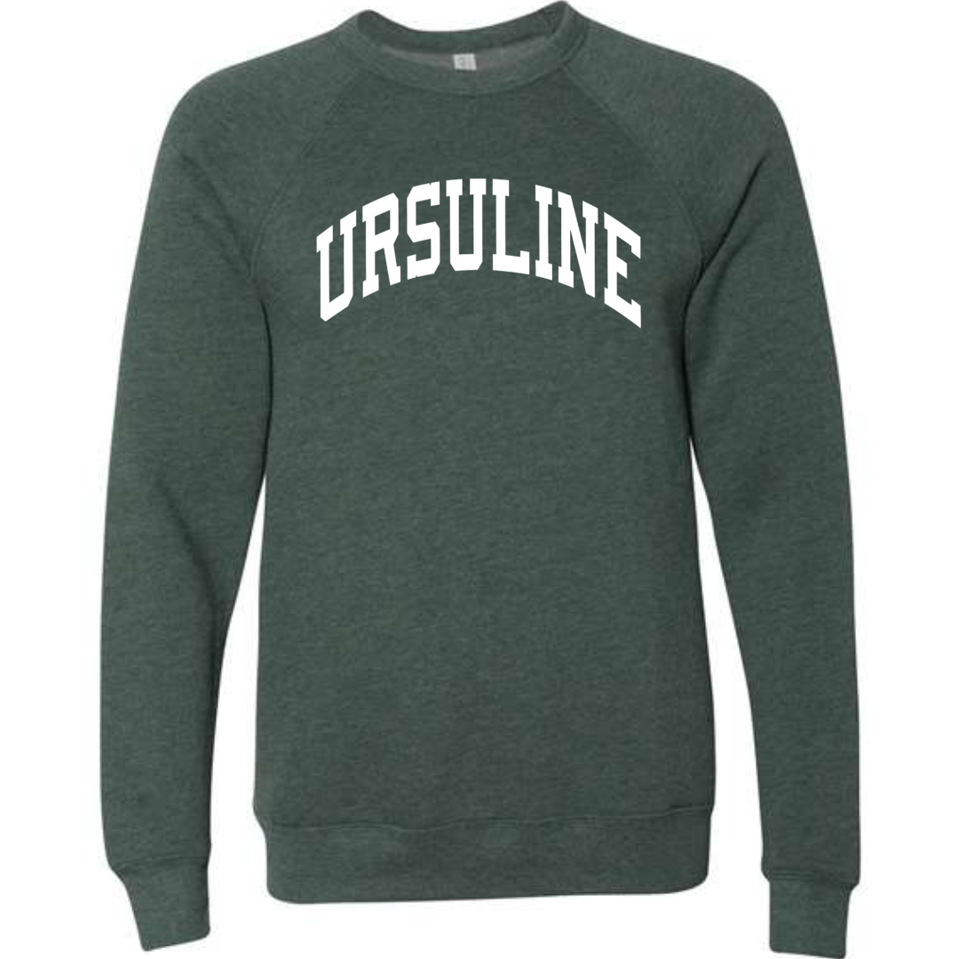 Curved Ursuline on Premium Sponge Fleece Crewneck - Heather Forest Unisex-Lemons and Limes Boutique