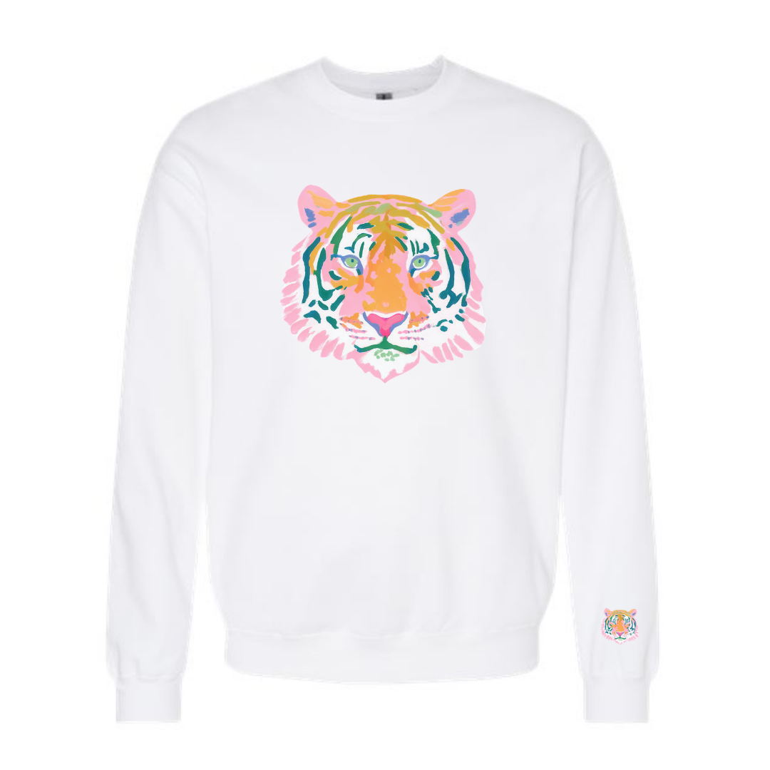 Watercolor Tiger White Crewneck