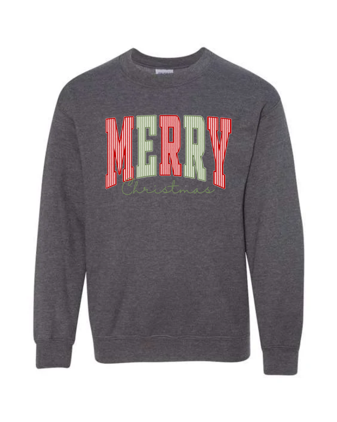 Red and Green MERRY on Grey Crewneck