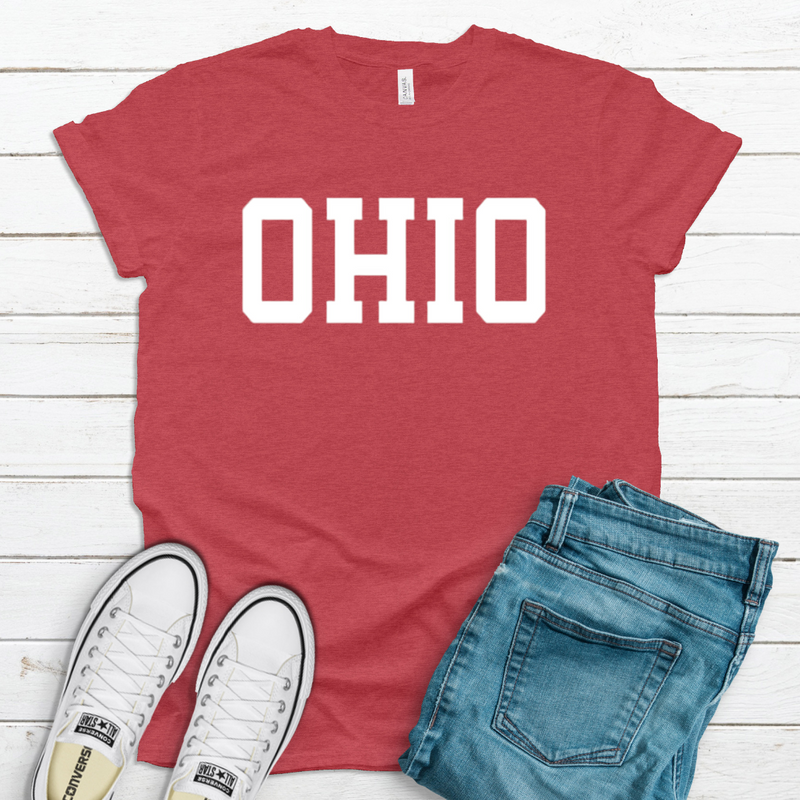 Block OHIO T-shirt on Heathered Red--Lemons and Limes Boutique