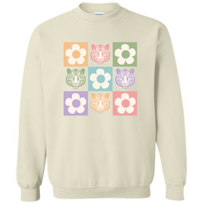 Flower Power Tiger Sweatshirt on Stone--Lemons and Limes Boutique