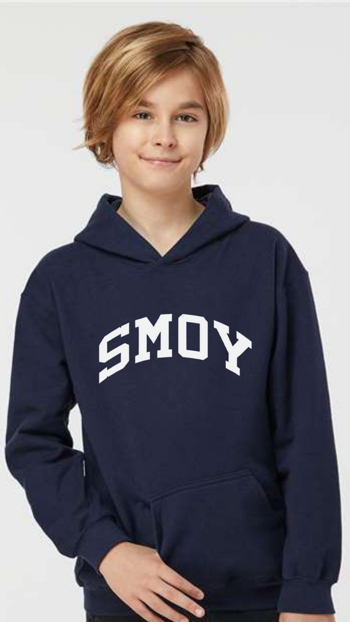 SMOY Curved White on Navy Hoodie-YOUTH--Lemons and Limes Boutique