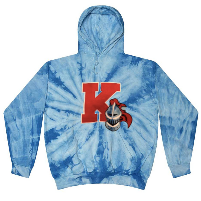 Kings K with Helmet on Blue Tie Die Hoodie - Adult--Lemons and Limes Boutique