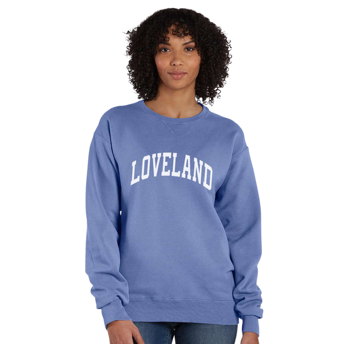 Loveland Curved Sweatshirt Comfort Wash on Frontier Blue-Lemons and Limes Boutique
