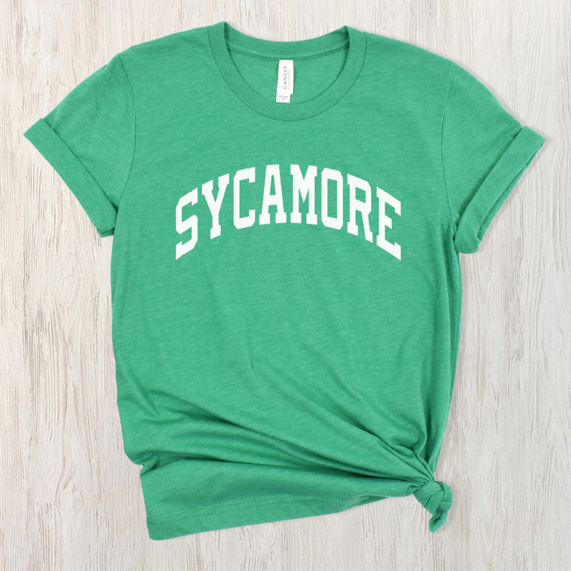 Sycamore Curved T-Shirt on Green--Lemons and Limes Boutique