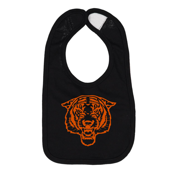 Tiger Fierce Orange Baby Bib on Black--Lemons and Limes Boutique