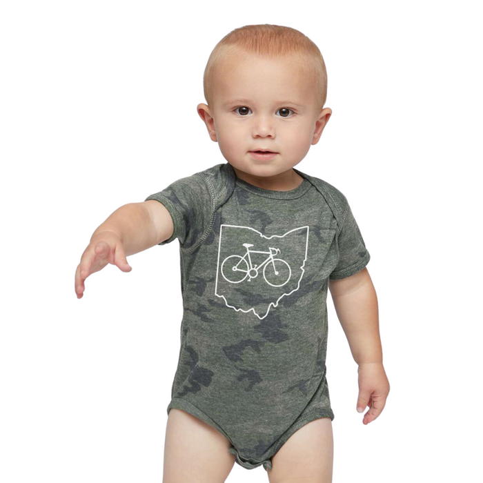 Ohio Bike Short Sleeve Body Suit on Camo-INFANT--Lemons and Limes Boutique