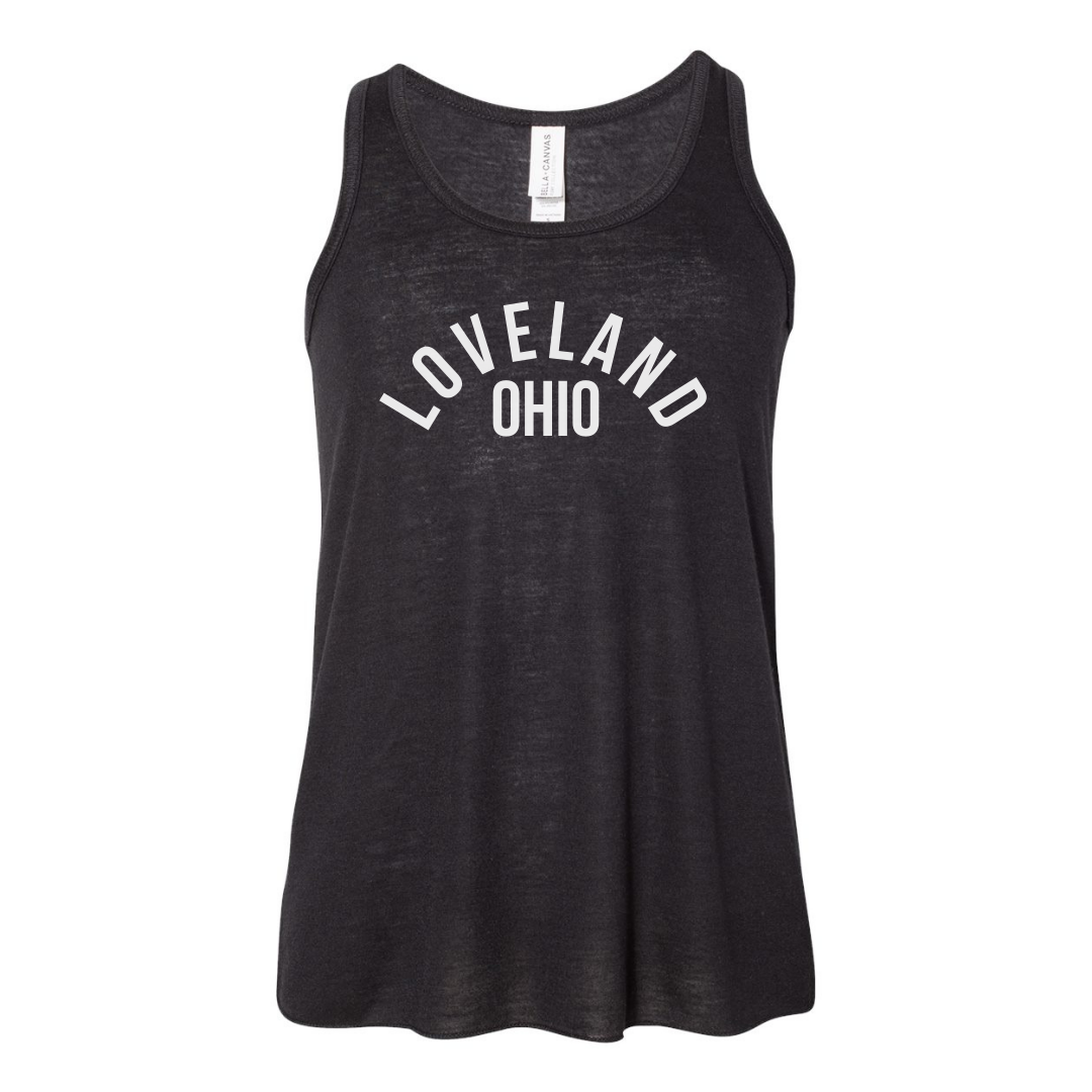 Loveland Ohio Curved Racerback Tank on Black-YOUTH--Lemons and Limes Boutique