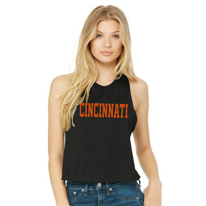 Cincinnati Cropped Muscle Tank on Black--Lemons and Limes Boutique
