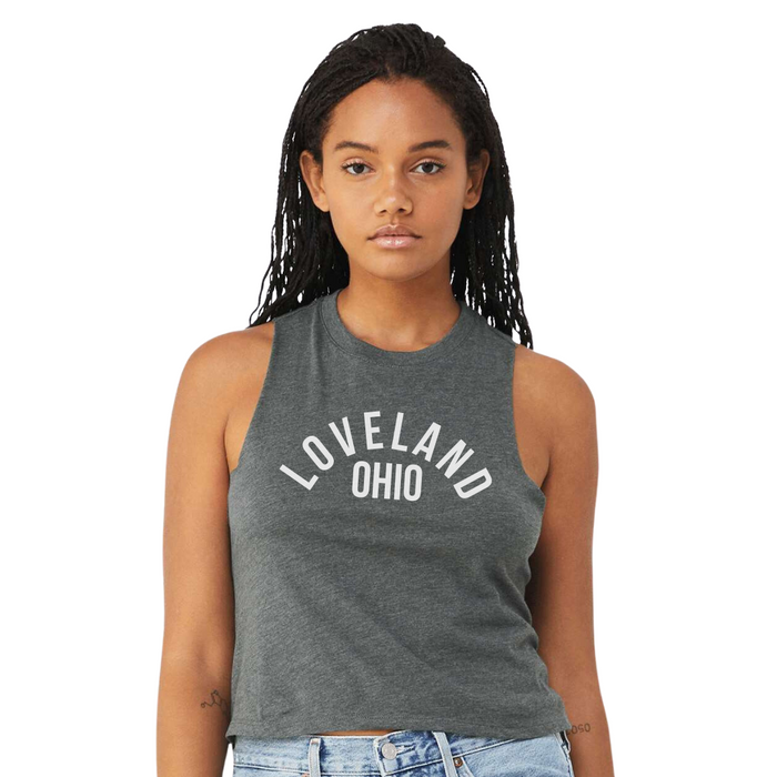 Loveland Ohio Curved Cropped Muscle Tank on Charcoal Gray--Lemons and Limes Boutique