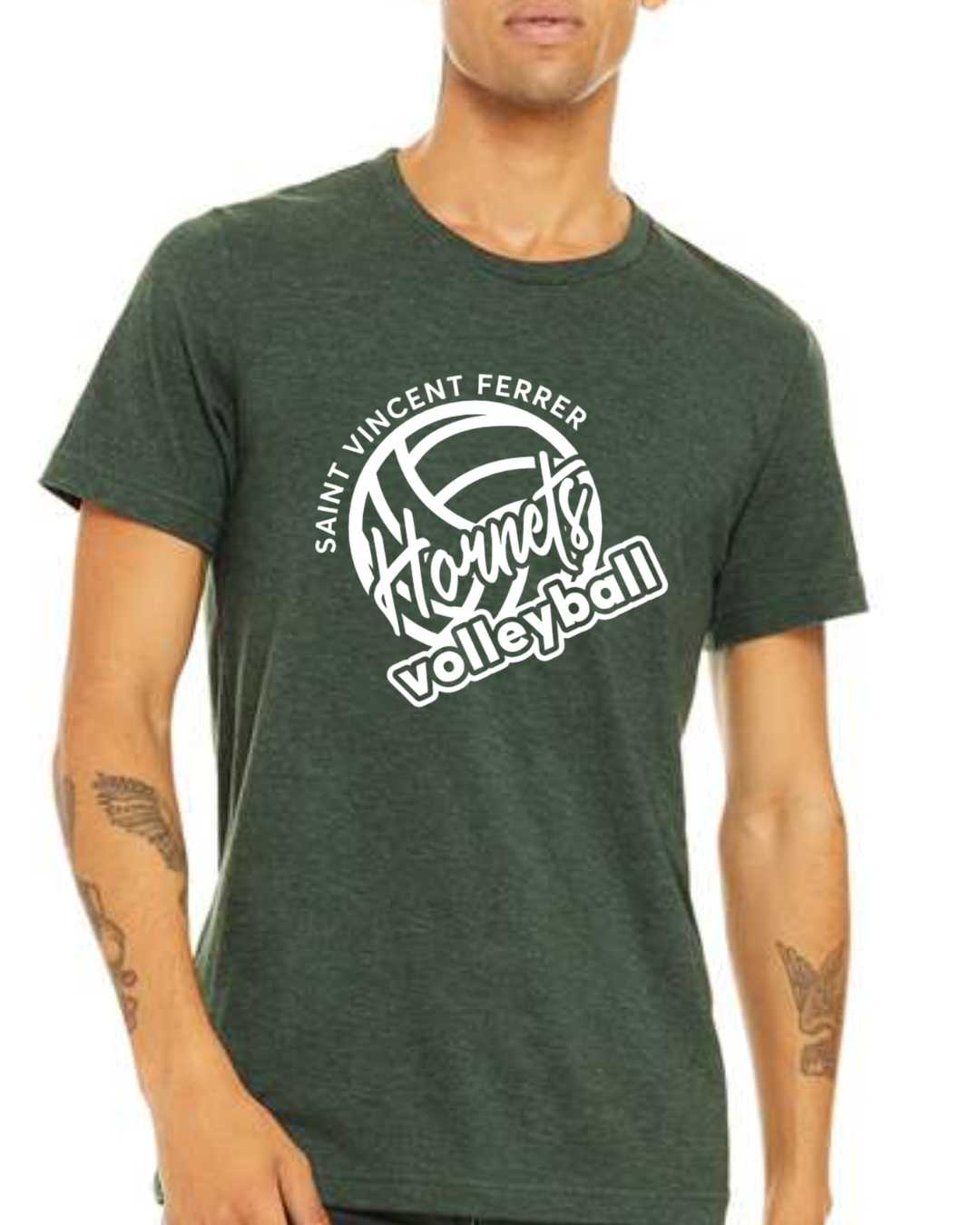 Saint Vincent Ferrer Volleyball Short Sleeve Tee in Heather Forest (Unisex)-Lemons and Limes Boutique