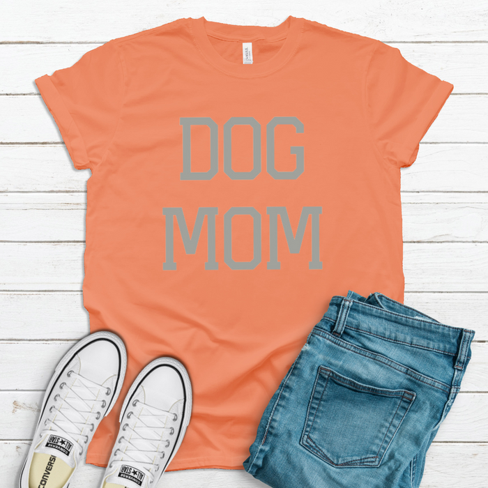 Dog Mom T-Shirt on Heathered Sunset--Lemons and Limes Boutique