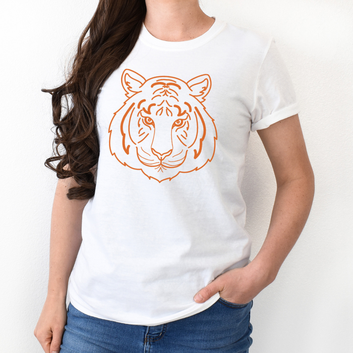 Orange Tiger Face T-Shirt on White-Graphic Tee-Lemons and Limes Boutique