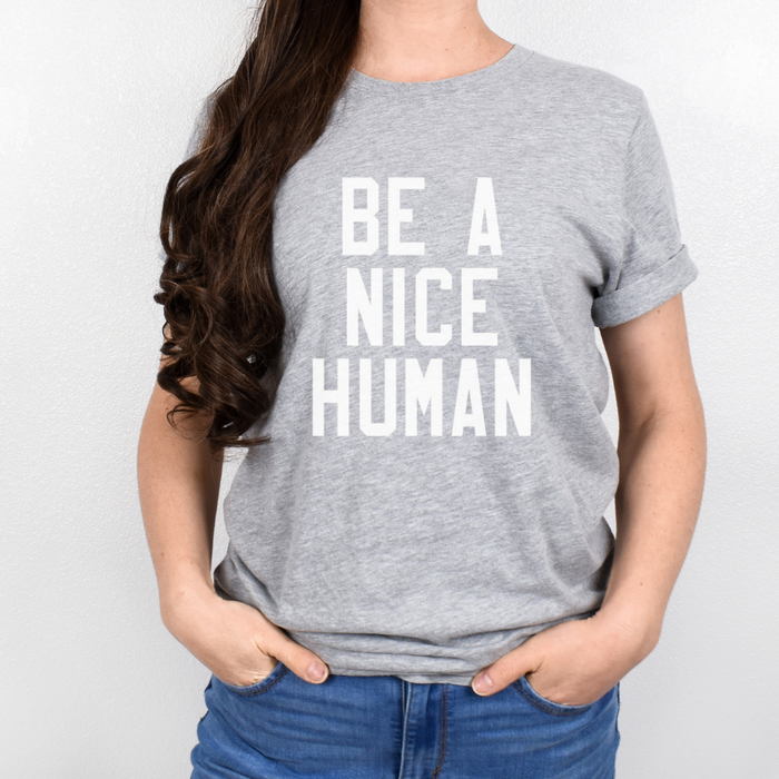 Be A Nice Human T-Shirt on Heather Gray--Lemons and Limes Boutique