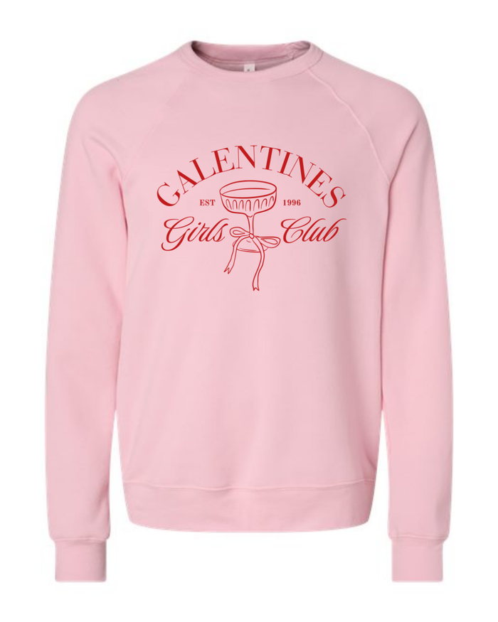 Galentine's Girls Club on Pink Spongefleece Crewneck-Lemons and Limes Boutique