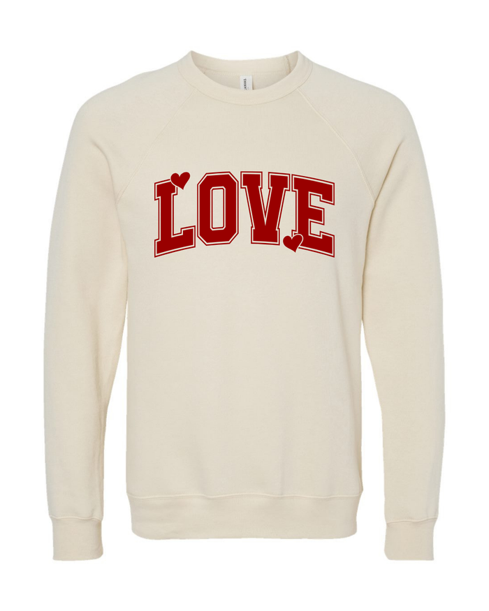 Love on Natural Spongefleece Crewneck-Lemons and Limes Boutique
