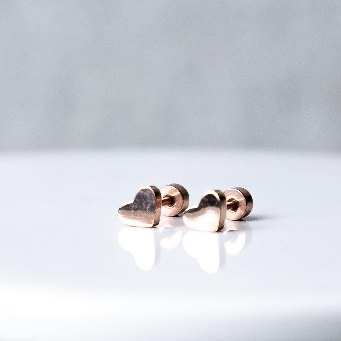 Heart Studs in Rose Gold (Comfort Backs)--Lemons and Limes Boutique
