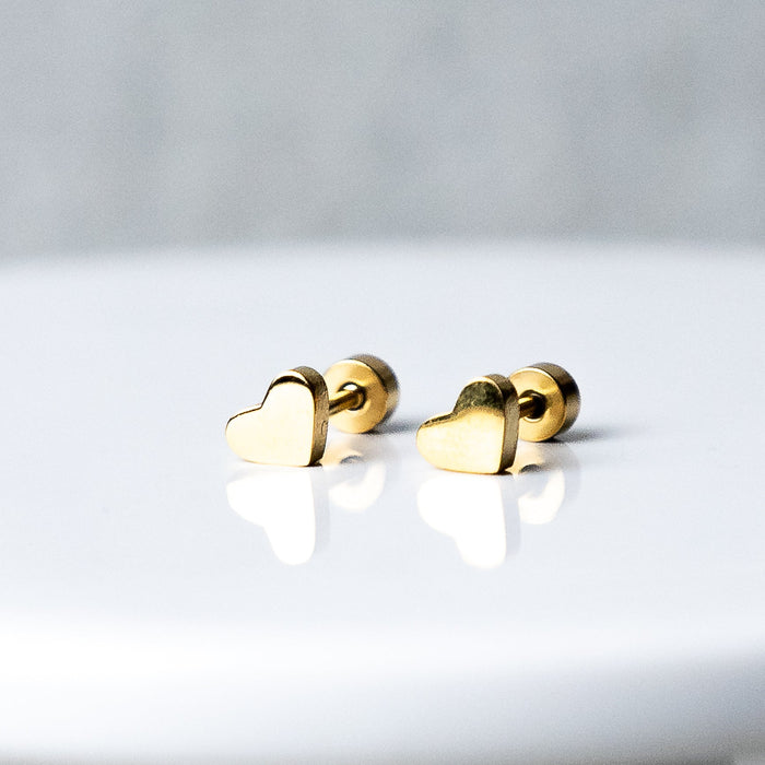 Heart Studs in Gold (Comfort Backs)--Lemons and Limes Boutique