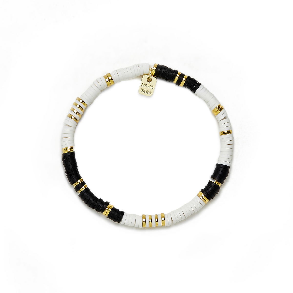 Vinyl Disc Stretch Bracelet in Gold Black and White Pura Vida-Lemons and Limes Boutique