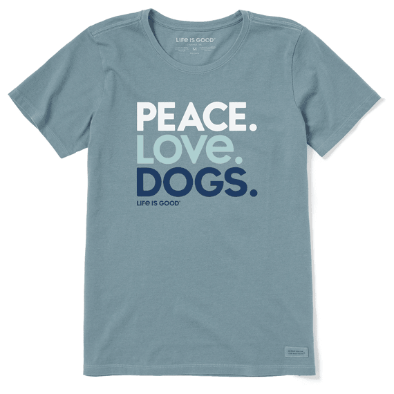 Women's Crusher Tee Peace Love Dog in Smoke Blue-Lemons and Limes Boutique