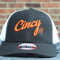 Mesh Back Hat in Black with Orange Cincy Logo by The Cincy Hat-Lemons and Limes Boutique