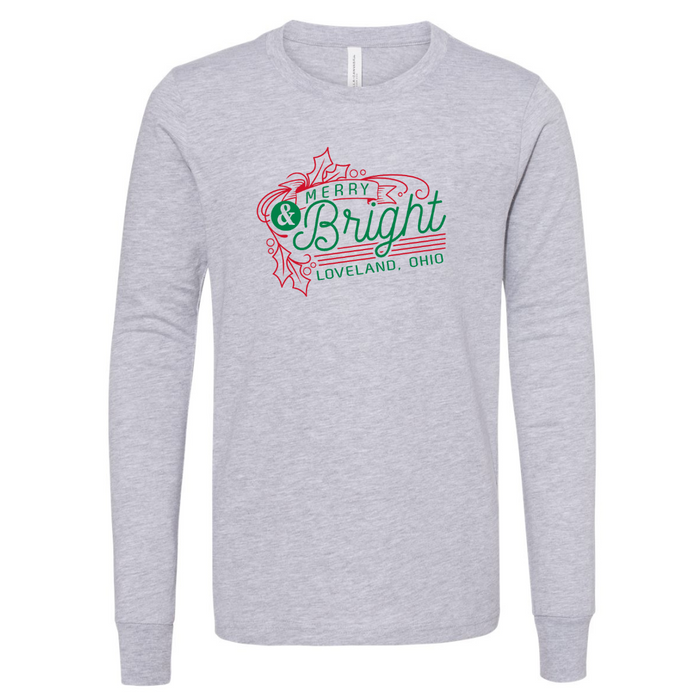 Merry and Bright in Loveland Long Sleeve T-Shirt on Grey Long Sleeve T-Shirt-Lemons and Limes Boutique