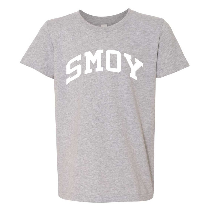 SMOY White Curved Block on Short Sleeve Tee - Youth-Athletic Grey-Youth Small-Lemons and Limes Boutique