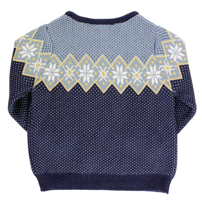 Antique Blue Fair Isle Knit Crew Neck Sweater in Blue--Lemons and Limes Boutique
