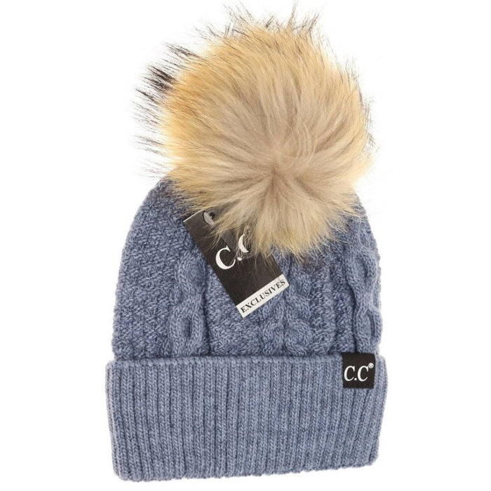 Black Label Special Edition Ribbed Cuff Fur Hat in Dark Grey by C.C. Beanie--Lemons and Limes Boutique