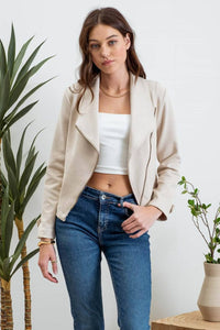 Faux Suede Zip Up Moto Jacket in Khaki--Lemons and Limes Boutique