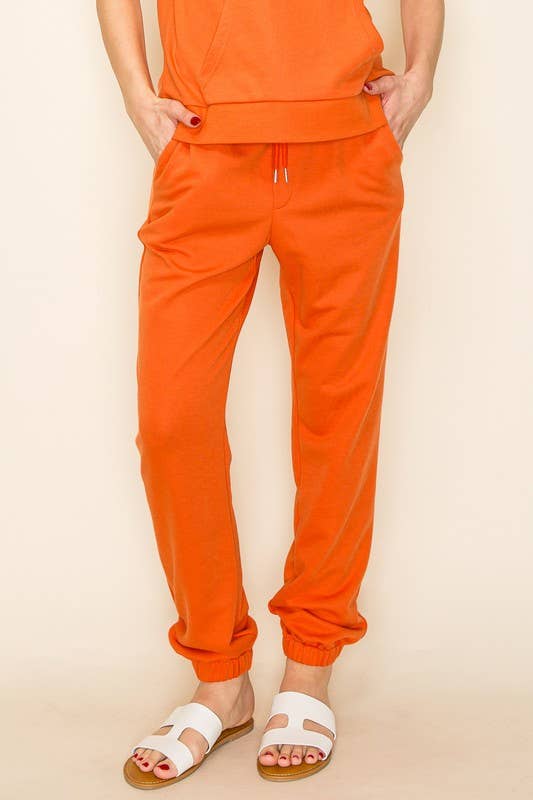 Drawstring Elastic Waist Joggers with Side Pockets in Orange-Lemons and Limes Boutique