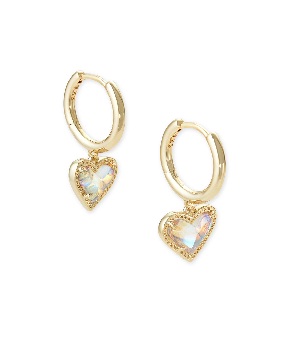 Ari Heart Huggie Earrings in Gold Dichroic Glass by Kendra Scott-Lemons and Limes Boutique
