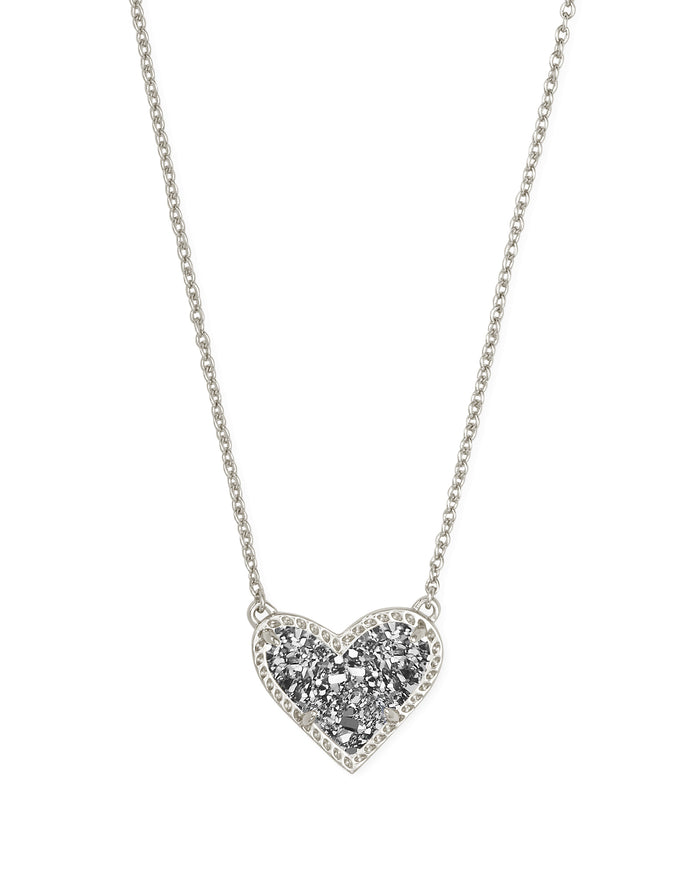 Ari Heart Short Pendant Necklace Rhodium Platinum Drusy by Kendra Scott-NECKLACES-Lemons and Limes Boutique