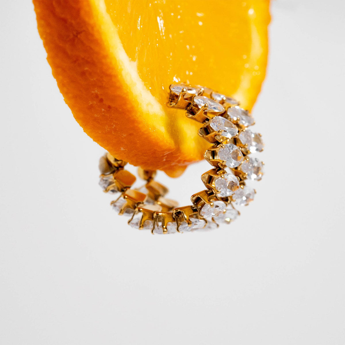 18K Gold PVD Stainless Steel Marquis CZ Stone Hoop Earrings-Lemons and Limes Boutique