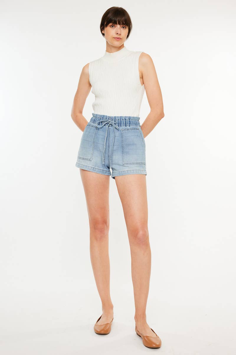 Maisy Paper Bag Shorts with Elastic Waist Band by Kan Can USA-Lemons and Limes Boutique