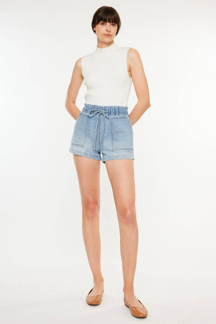 Maisy Paper Bag Shorts with Elastic Waist Band by Kan Can USA--Lemons and Limes Boutique