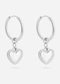 18K Gold PVD Stainless Steel Heart Pendant Hoop Earrings-Lemons and Limes Boutique