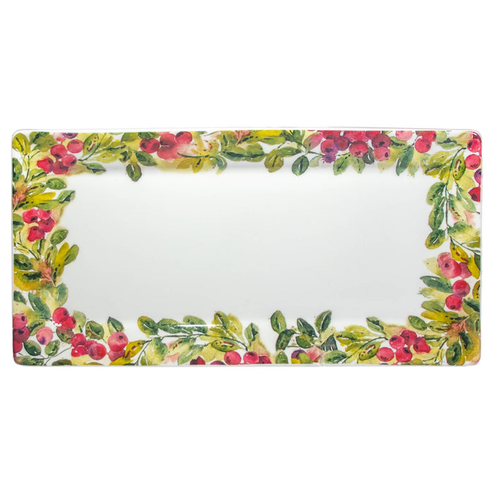 Cranberry Wreath Rectangle Ceramic Platter Christmas-Lemons and Limes Boutique