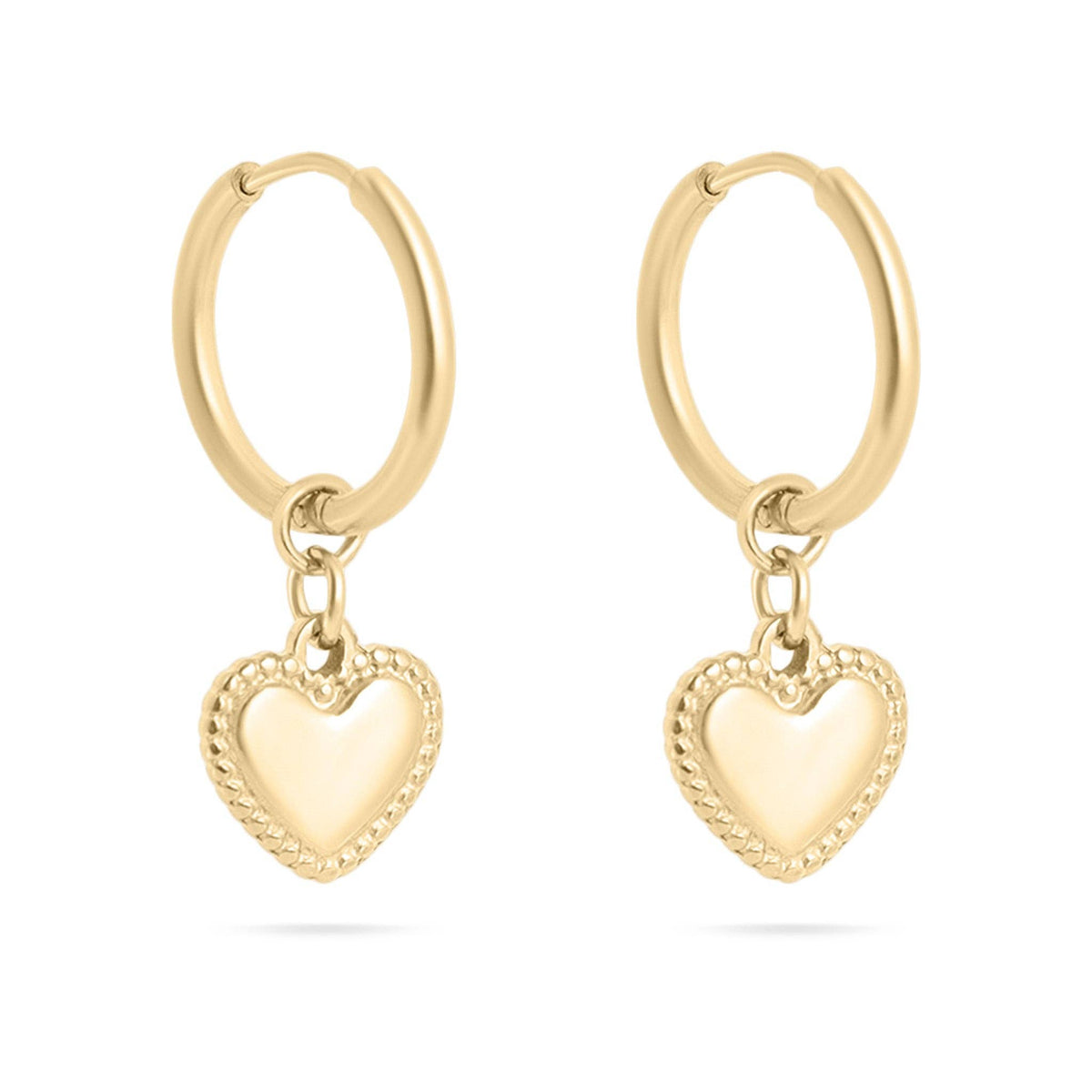 18K Gold PVD Stainless Steel Heart Pendant Hoop Earrings-Lemons and Limes Boutique