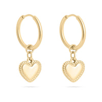 18K Gold PVD Stainless Steel Heart Pendant Hoop Earrings-Lemons and Limes Boutique