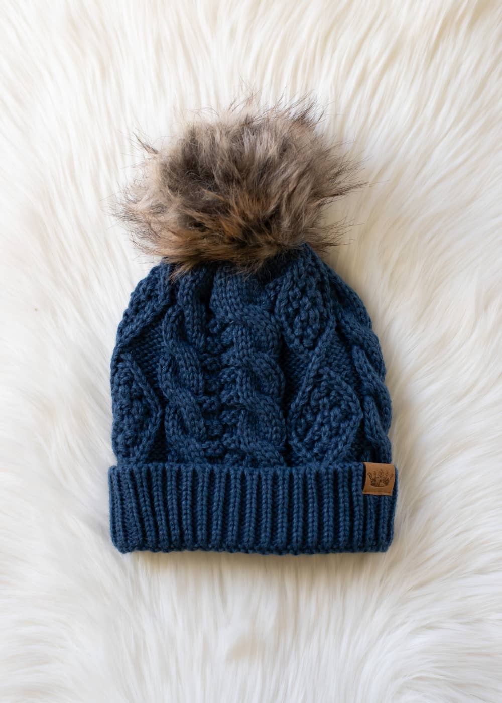 Steel Blue Cable Knit Pom Hat-Lemons and Limes Boutique