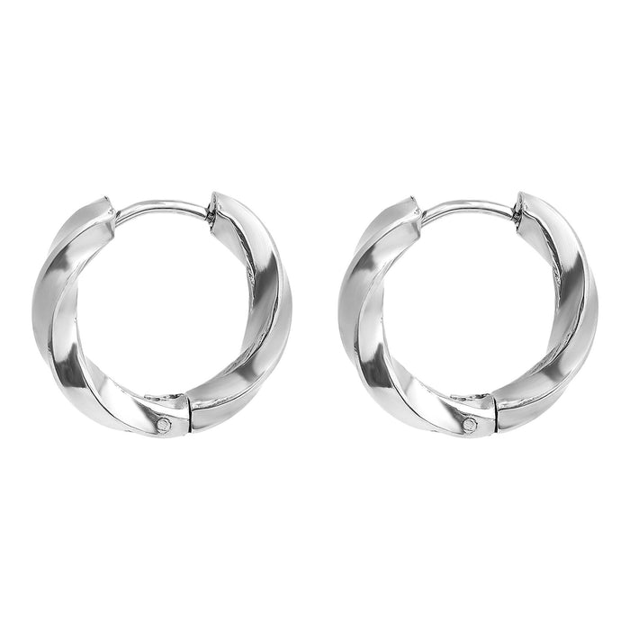 18K Gold PVD Stainless Steel Textured Twisted Huggie Hoop Earrings-Lemons and Limes Boutique