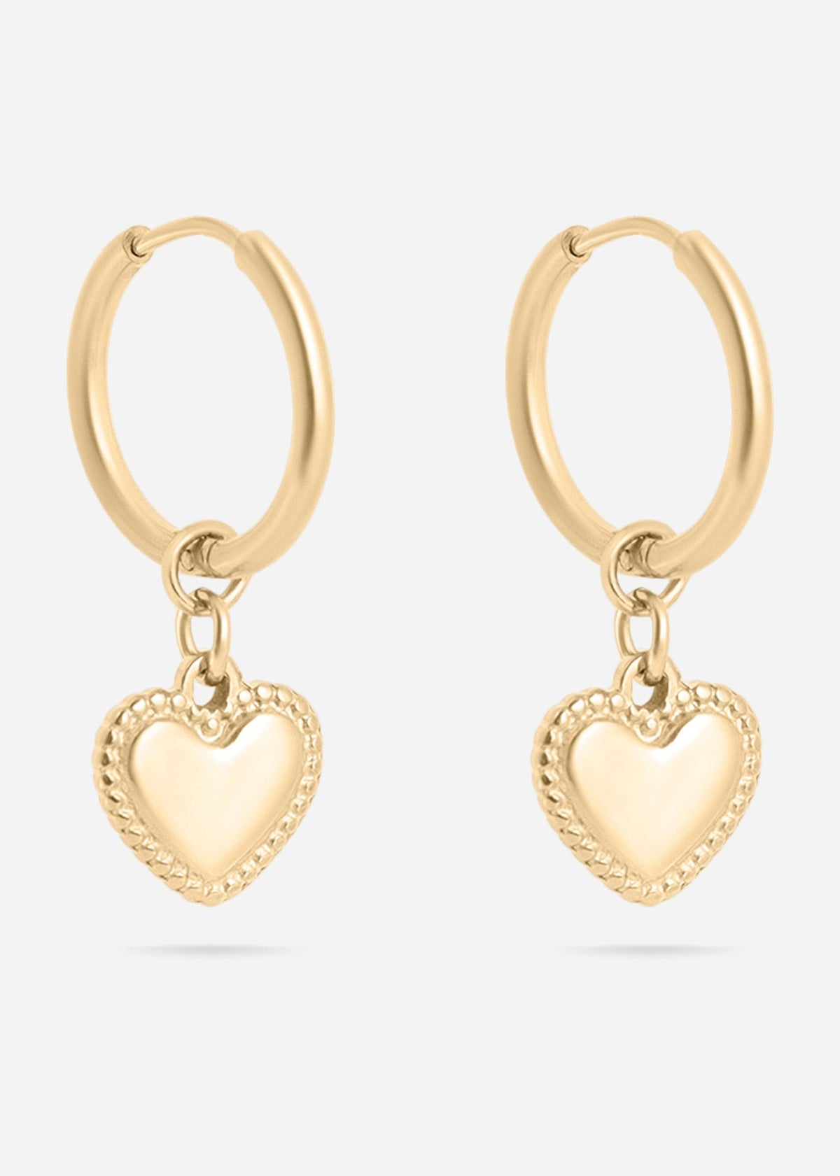 18K Gold PVD Stainless Steel Heart Pendant Hoop Earrings-Lemons and Limes Boutique