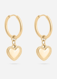18K Gold PVD Stainless Steel Heart Pendant Hoop Earrings-Lemons and Limes Boutique