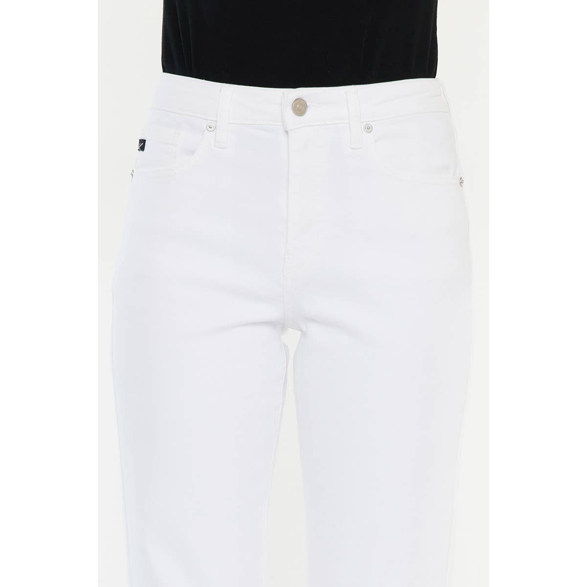 Zahara High Rise Cropped Straight Leg Jeans in White by Kan Can USA-Lemons and Limes Boutique